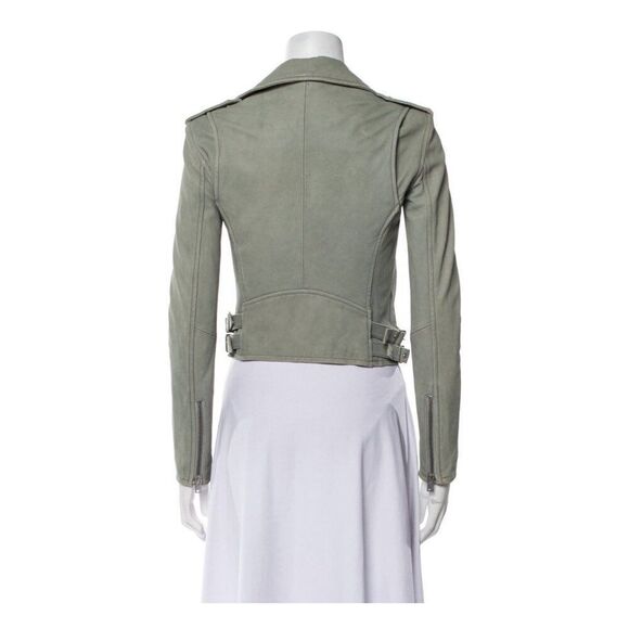 Iro Ashville Pistachio Green Lamb Leather Moto Biker Jacket 4 Small 36 - Picture 3 of 7